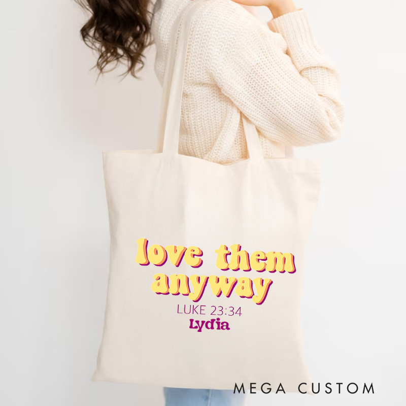 Personalized Luke 23:34 Canvas Tote Bag Bible Verse Tote Bag with Custom Name Birthday Gift Faith Gift for Women and Girls