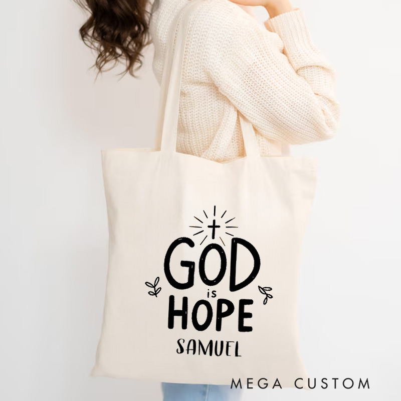 Personalized God Is Hope Canvas Tote Bag with Name Small Leaf Christian Tote Bag Faith Based Bag Gift for Christians