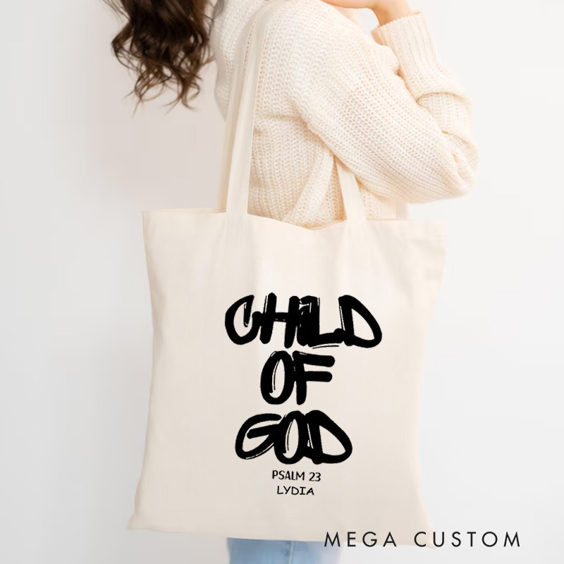 Personalized Child of God Canvas Tote Bag with Name Graffiti Style Bible Verse Tote Bag Religious Gift Birthday Gift for Christians