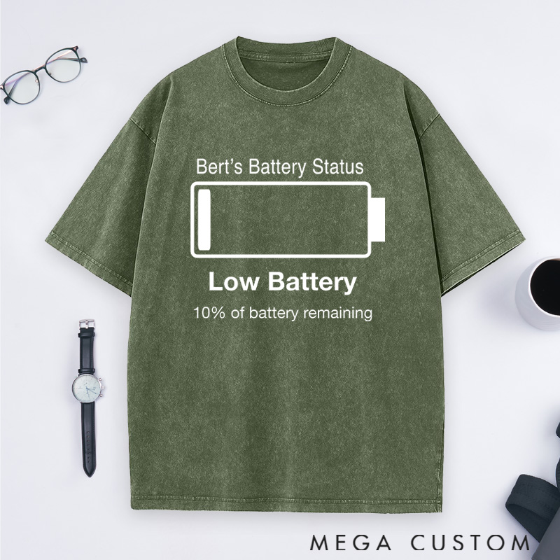 Personalized Low Battery 10% Of Battery Remaining Washed T-Shirts Gift for Geek Nerd