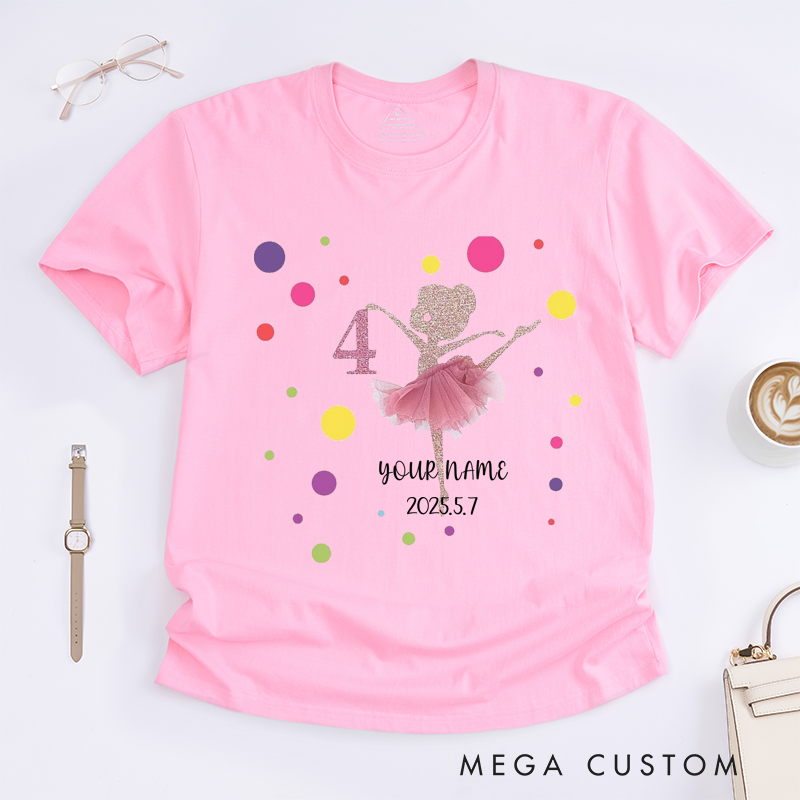 Personalized Ballet Dance T-Shirt Custom Name Pink Tutu Ballet Girl Gift for Birthday Outfit Present for Little Girls Unique Kids Tee