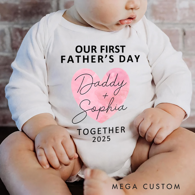 Personalized Heart and Script Artwork for First Father's Day with Daddy and Baby Baby Bodysuit