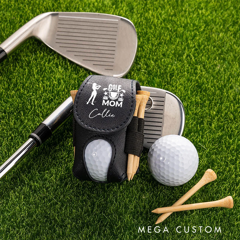 Personalized Leather Golf Ball Pouch with Custom Name and Fun Golf Themed Designs