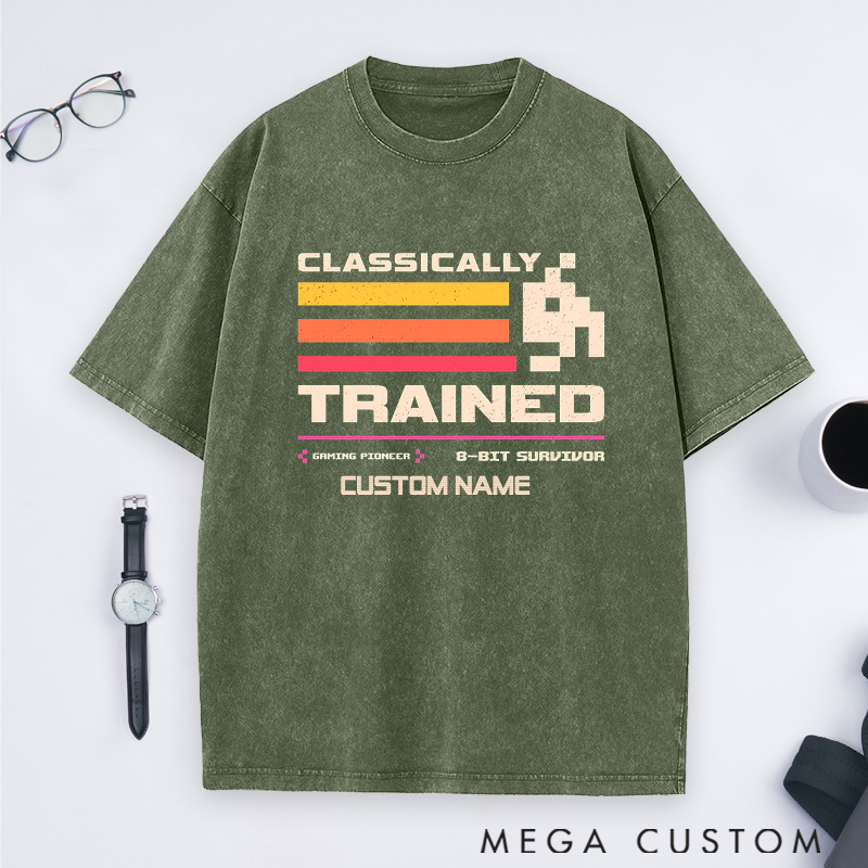 Personalized Classically Trained Washed T-Shirts 8-Bit Gaming Legends Shirts Gift Geek Nerd 