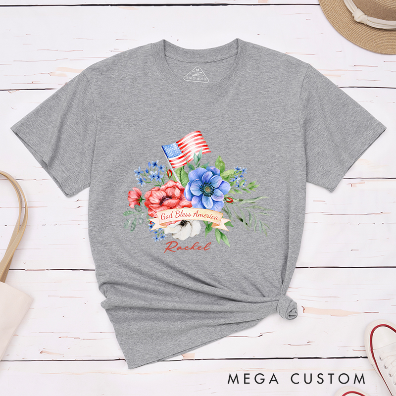 Personalized God Bless America T-Shirt with Custom Name Christians Gift Birthday Gift Christian Apparel Gift for Jesus Lover 