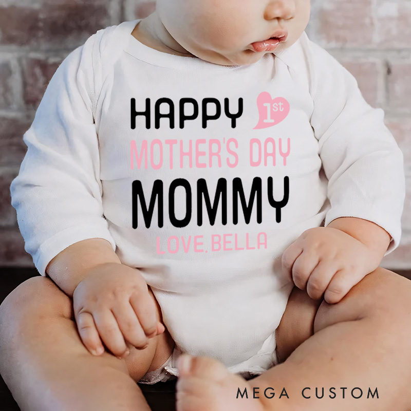 Personalized Happy First Mother's Day Typography with Love from for Mommy Baby Bodysuit