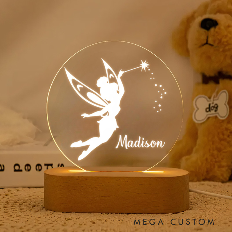 Personalized Fairy Illustration with Wand and Star Accents for a Magical and Dreamy Nursery Ambiance Night Lamp