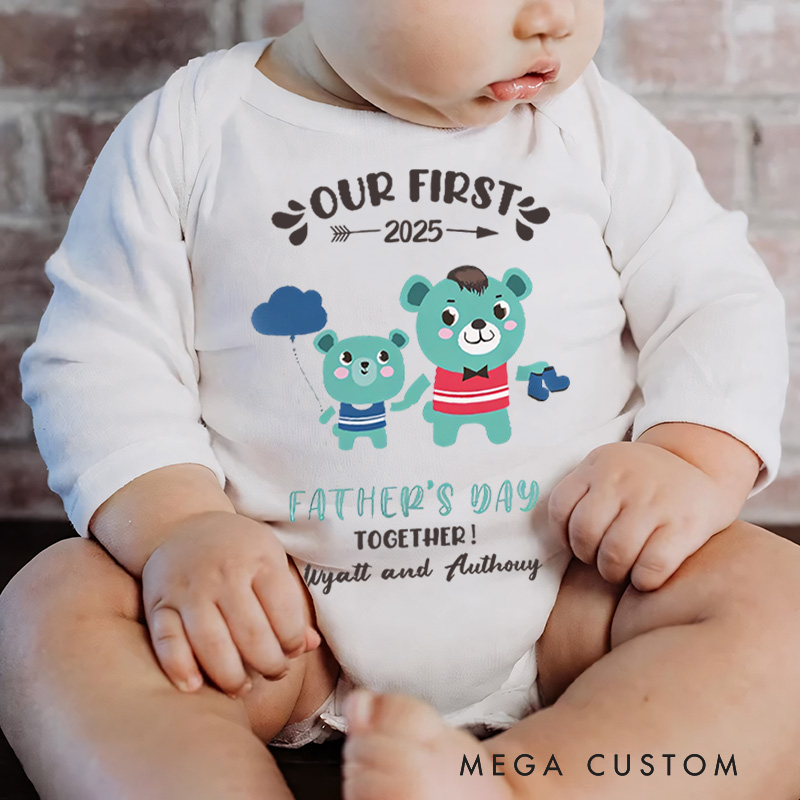 Personalized Playful Bear Dad and Baby Illustration for Our First Father's Day Together 2025 Baby Bodysuit