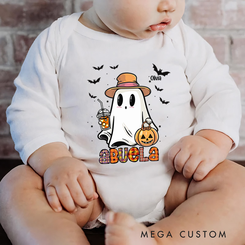 Personalized Cute Ghost and Pumpkin Illustration for Baby's Halloween Celebration Baby Bodysuit