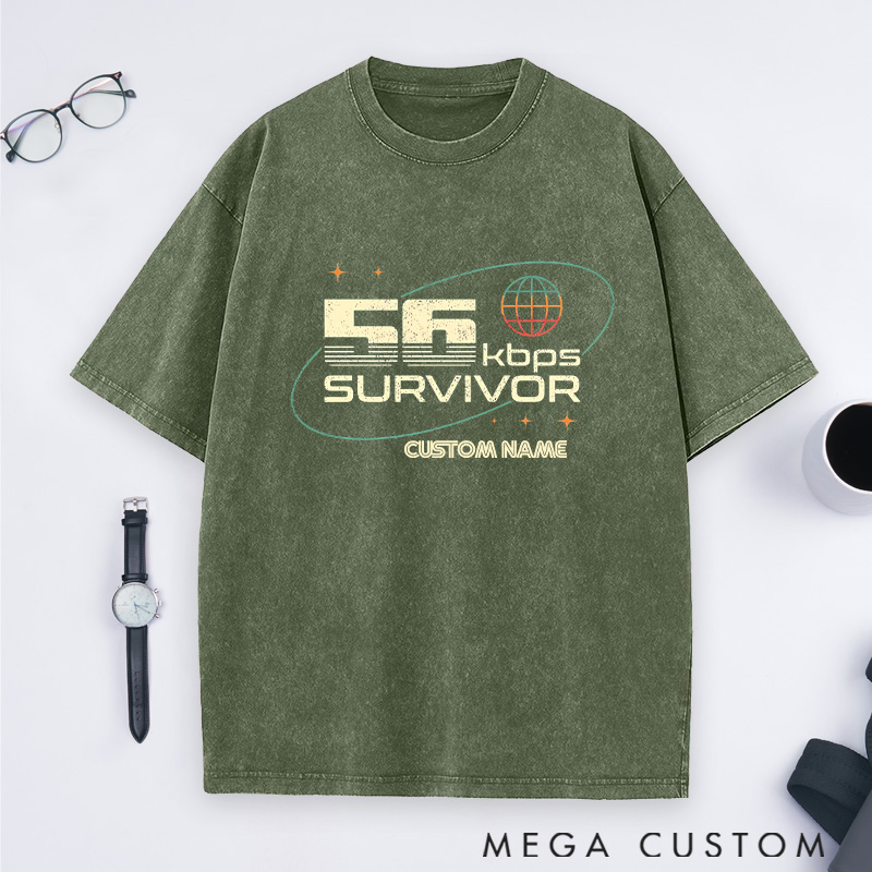 Personalized 56 kbps Survivor Washed T-Shirts Programmer Computer Technology Lovers Shirts Gift Geek Nerd 