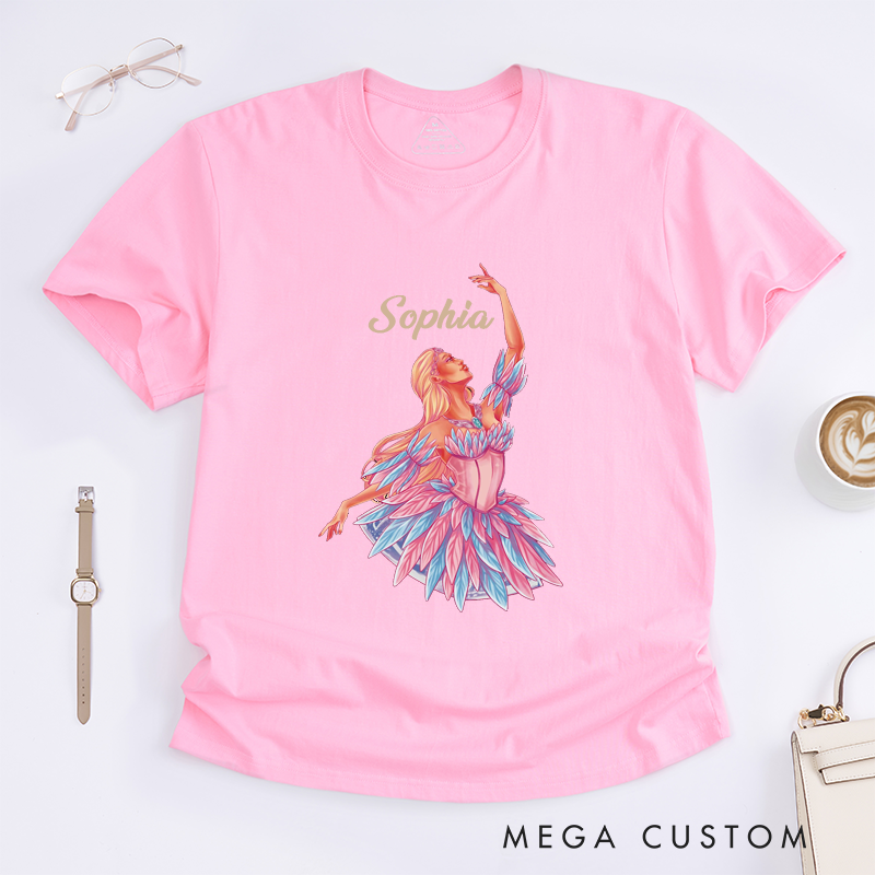 Personalized Ballerina T-Shirt Custom Name Gift for Women Unique Ballet Dancer Costume Birthday Present for Daughter Teen Girl Dance Lover