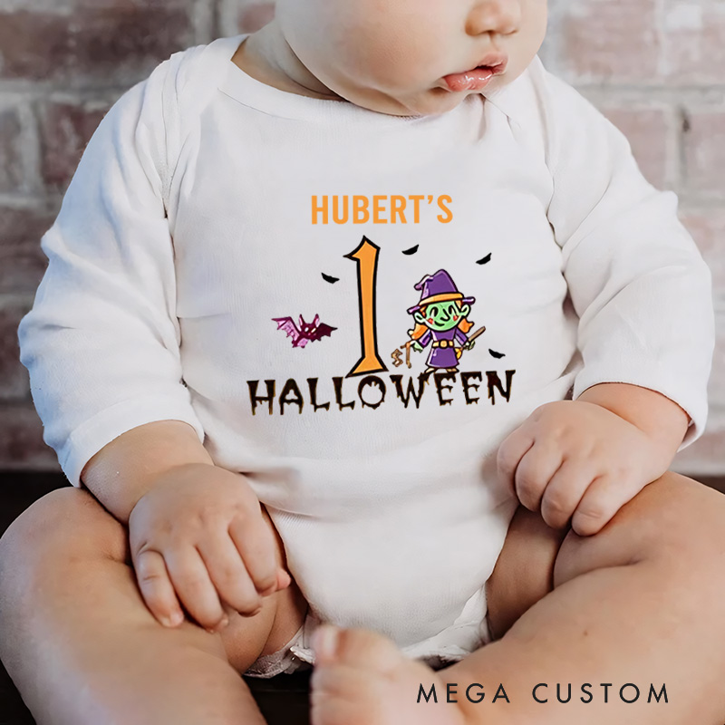 Personalized Cute Ghost Baby's 1st Halloween Baby Bodysuit with Name Halloween Gift for Baby Girls Boys New Parents