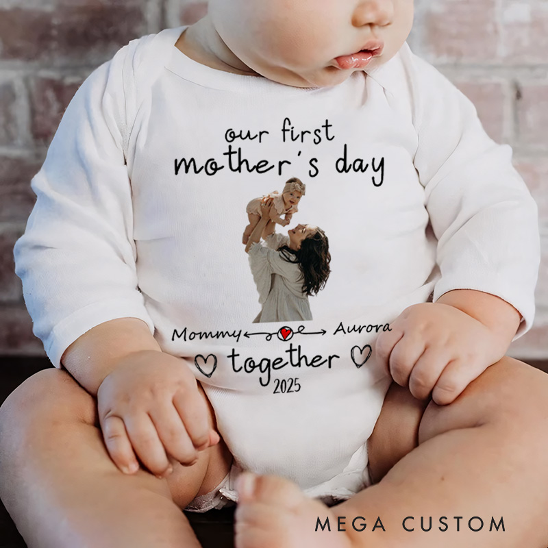 Personalized Mom and Baby Photo Keepsake Design for Our First Mother's Day Together Baby Bodysuit