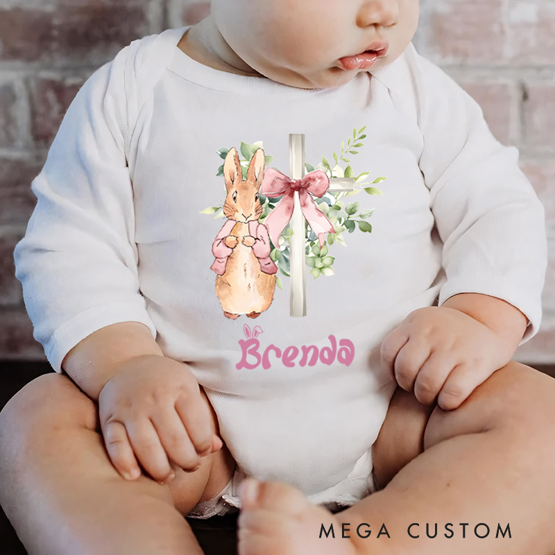 Personalized Bunny with Floral Bow Design for Baby's Easter Celebration Baby Bodysuit