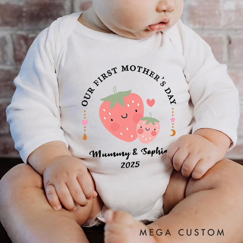 Personalized Cute Strawberry Lemon Baby Onesies Mother's Day Gift for New Mom Newborn