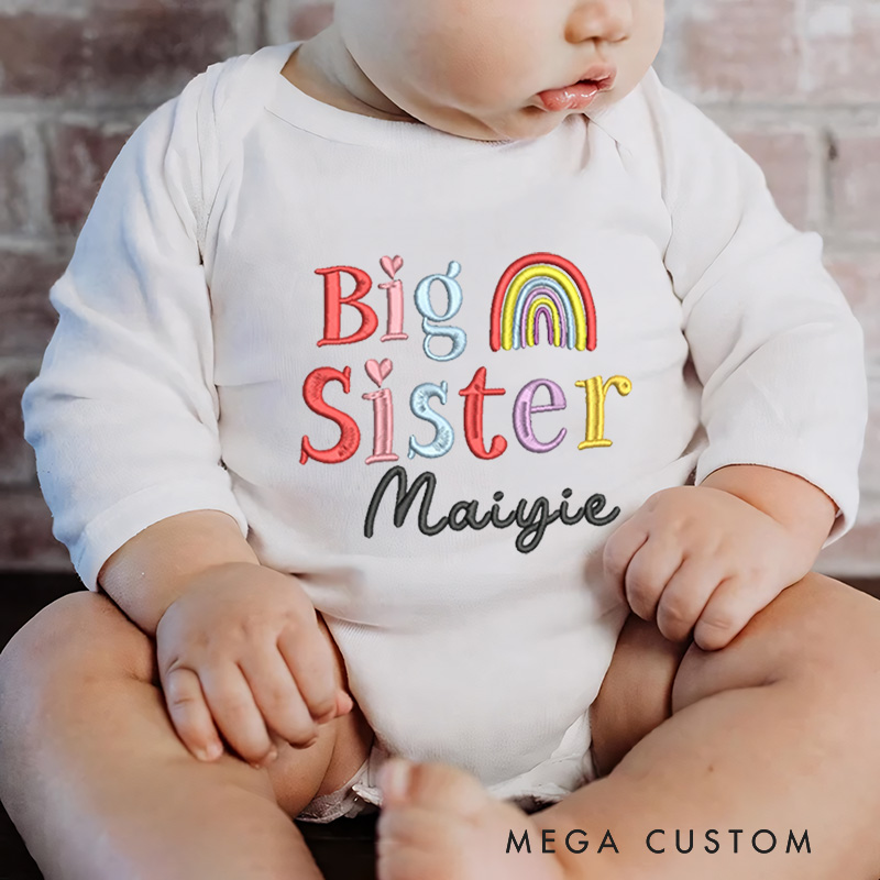 Personalized Embroidered Big Sister Rainbow Baby Onesie with Name Birthday Gifts for New Mother Children