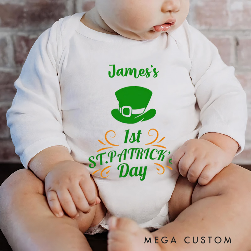 Personalized 1st St. Patrick's Day Baby Romper with Name Baby Shower Gift for Newborns