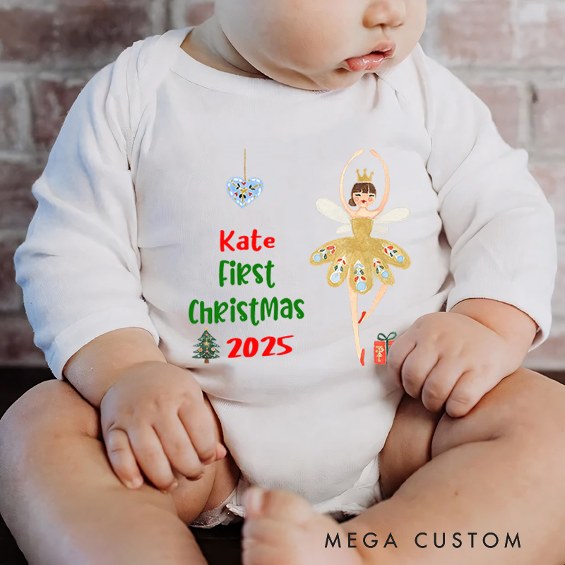 Personalized First Christmas Fairytale Characters Baby Romper Cartoon Onesie with Name Baby Shower Christmas Gift