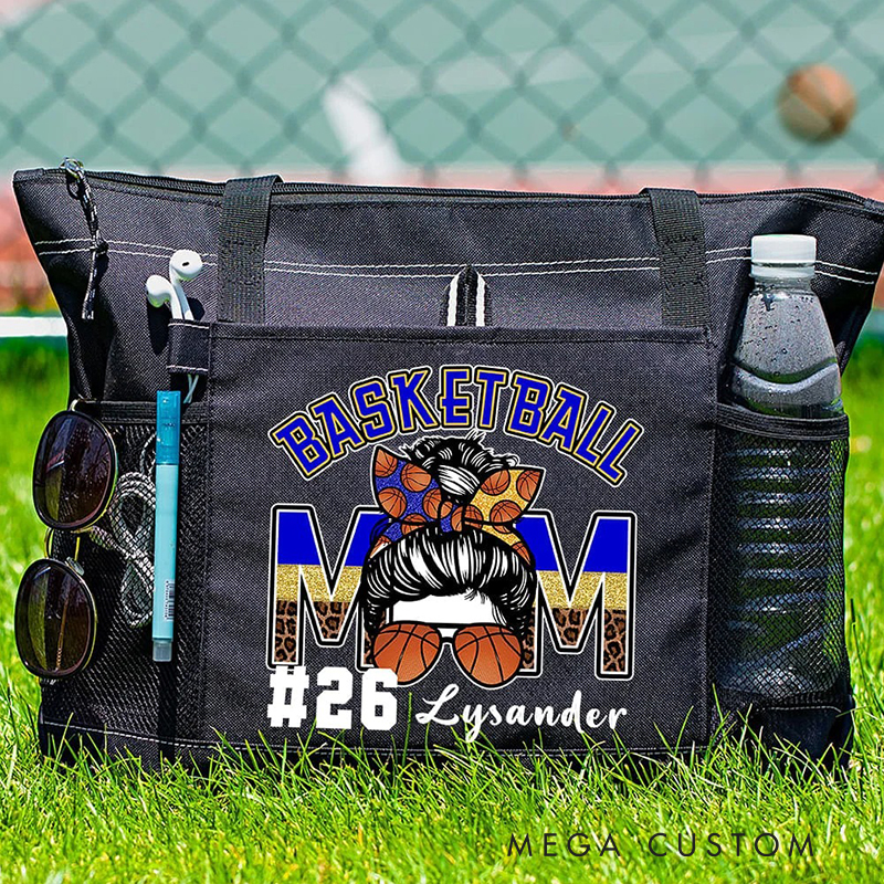 Personalized Basketball Mom Tote Bag with Custom Name and Number  