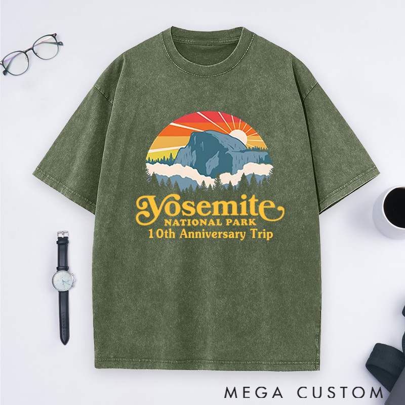 Personalized Yosemite National Park Washed T-Shirts Adventure Hiking Campig Travel Shirts Gift Outdoors Lover