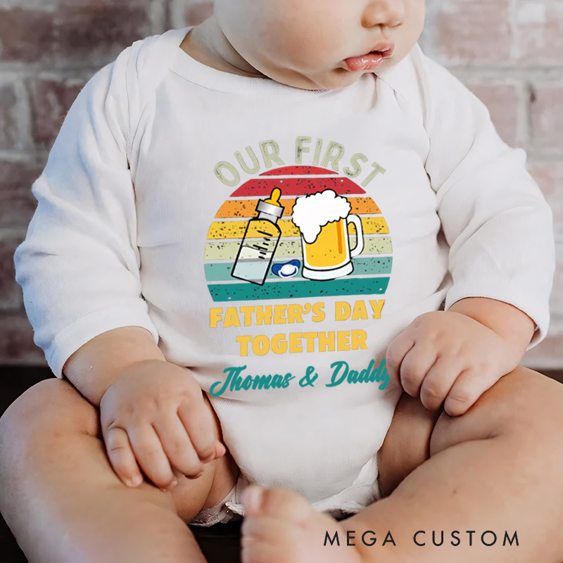 Personalized Baby Bottle Beer Bodysuit with Name Our First Father’s Day Gift