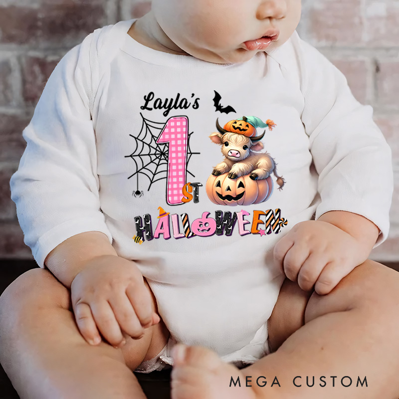 Personalized First Halloween Delight with Sweet Baby Cow Baby Bodysuit New Baby Girl Boy Gift