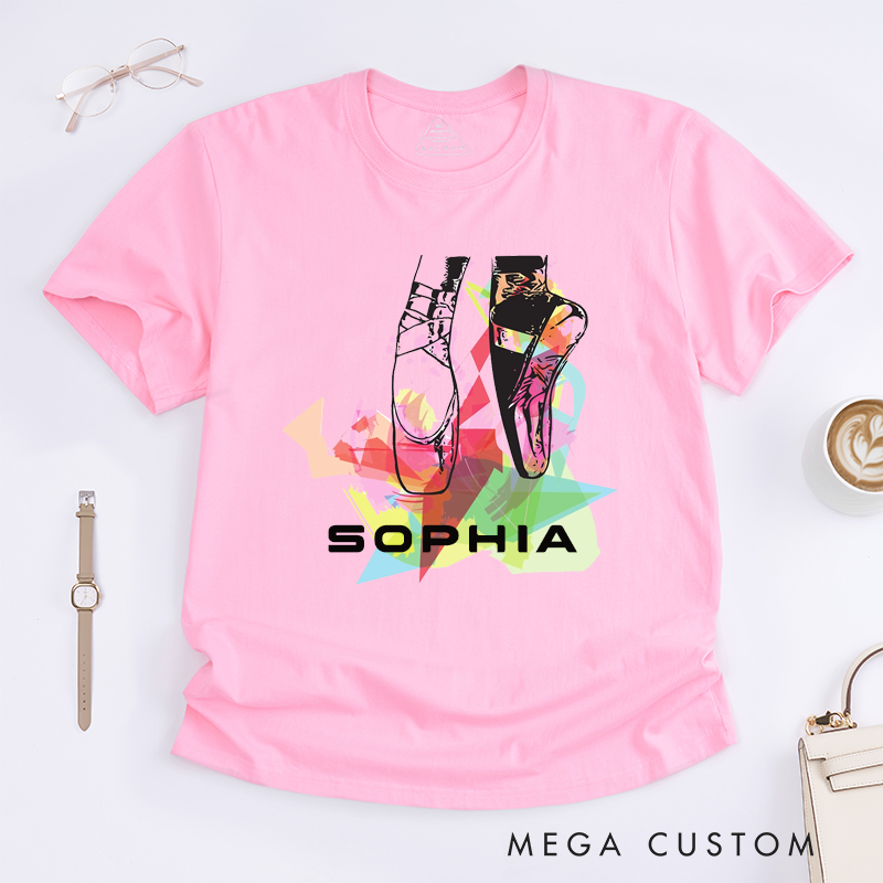 Personalized Ballet Shoes T-Shirt Custom Name Dance Gift for Girls Unique Pointe Shoes Graphic Tee for Ballerina Girls Birthday Present