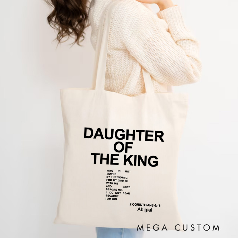 Personalized Daughter of the King Canvas Tote Bag with Name Cotton Style Tote Bag Religious Gift Birthday Gift for Women and Girls