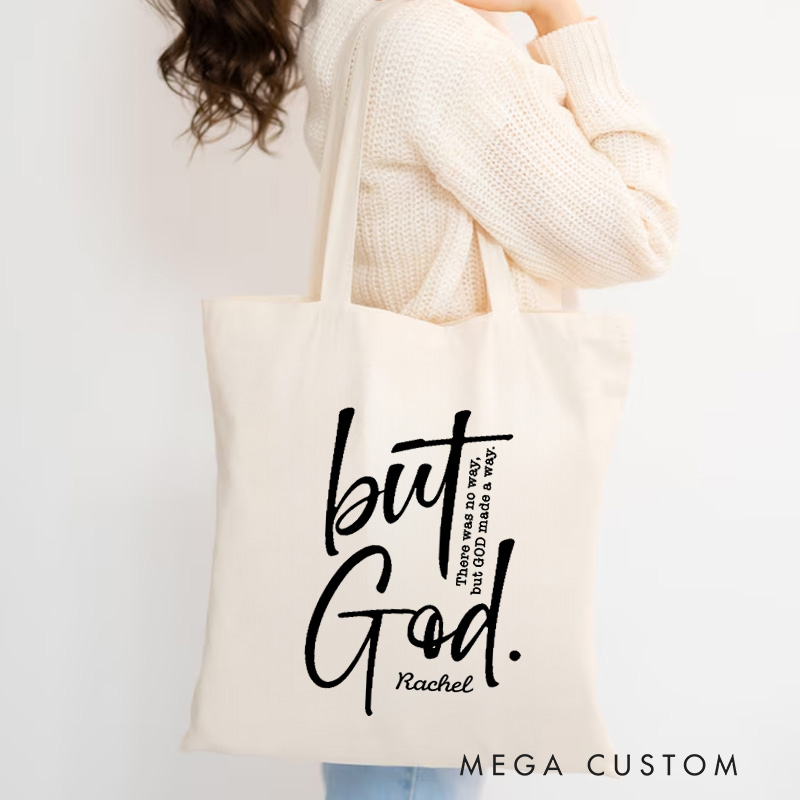 Personalized But God Canvas Tote Bag with Custom Name Inspirational Tote Bag Birthday Gift Religious Gift for Christians