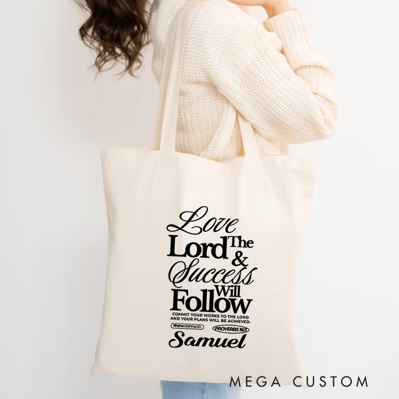 Personalized Proverbs 16:3 Bible Verse Canvas Tote Bag Love the Lord Tote Bag with Custom Name Blessing Gift Inspirational Gift for Christians