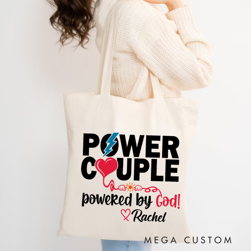 Personalized Power Couple Canvas Tote Bag with Name Christian Tote Bag Valentines Day Gift for Christians
