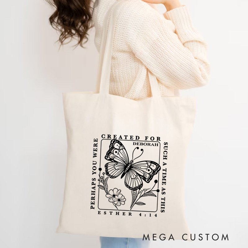 Personalized Esther 4:14 Bible Verse Canvas Tote Bag with Custom Name Christians Gift Birthday Gift Christian Travel Gift for Jesus Lover 