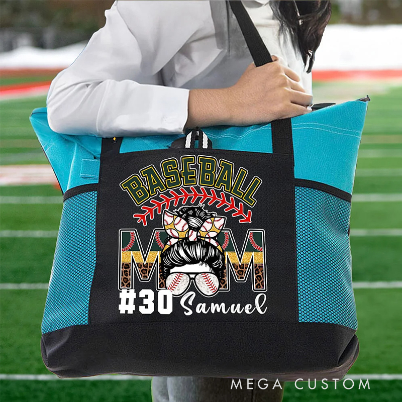 Personalized Baseball Mom Tote Bag with Custom Name and Number  