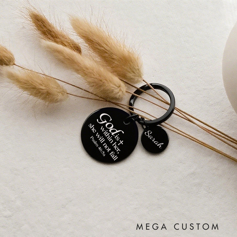 Personalized the Bible Verse Psalm 46:5 Keychain with Name Stainless Steel Religious Keychain Gift Birthday Easter Christmas Gift for Women and Girls