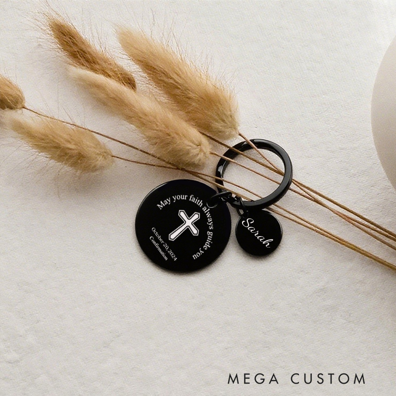 Personalized Cross and May Your Faith Always Guide You Keychain with Name and Date Religious Keychain Confirmation Gift for Kids