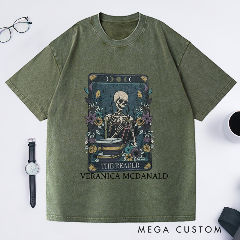 Personalized The Reader Tarot Washed T-Shirts Gifts for Book Lovers