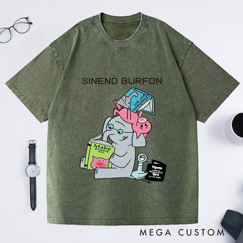 Personalized Read More Book Washed T-Shirts Good Day To Read Tee Funny Piggie Elephant Pigeons Shirt Book Lover Gift