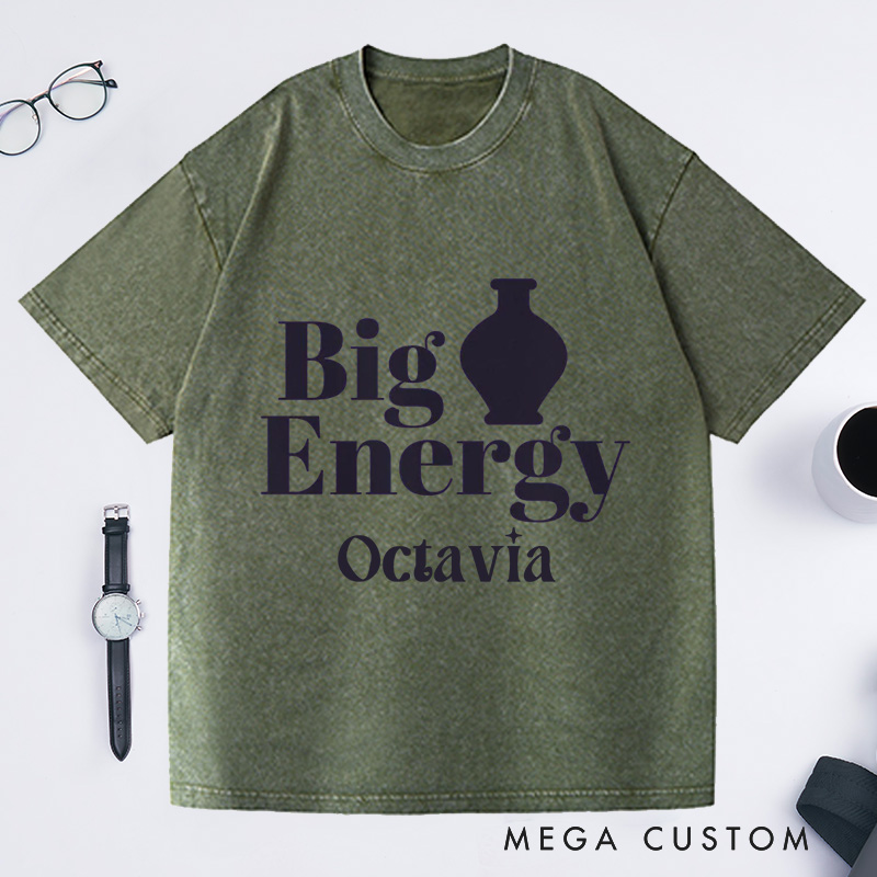 Personalized Big Pot Energy Pottery Washed T-Shirts Funny Ceramic Artist Tee Pottery Enthusiast Gift Potters Graphic Tee Fun Pottery Shirt