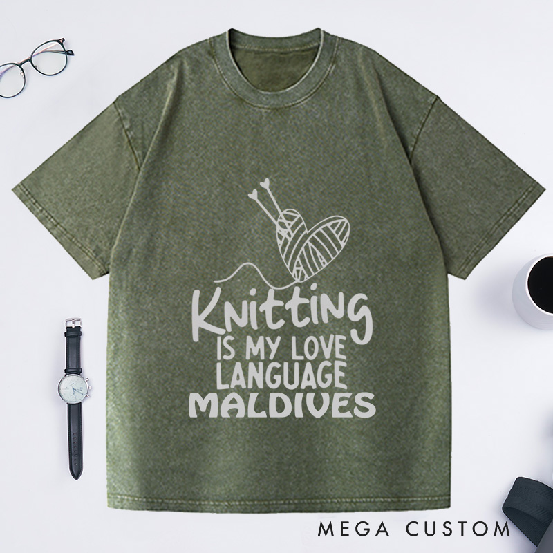 Personalized Knitting Is My Love Language Washed T-Shirts Knitter Shirt Cute Knitting Shirt Love To Knit Knitting Lover Shirt Knitting Gift