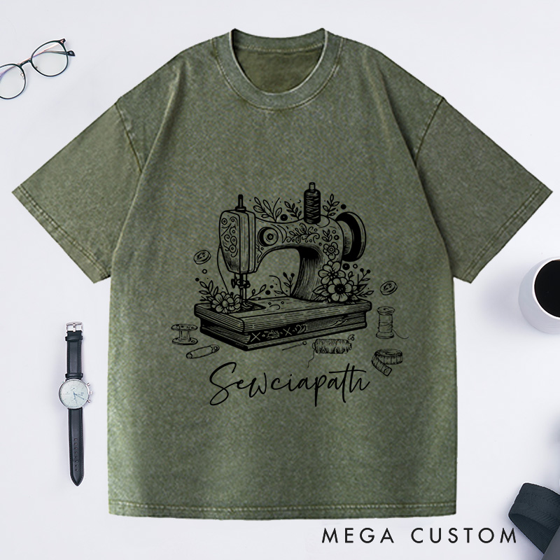 Personalized Sewciopath Washed T-Shirts Sewing Lover Shirt For Women