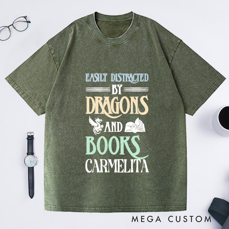 Personalized Dragon Shirt Bookworm Washed T-Shirts Reading Shirts Librarian Gift Book Lover T-Shirt