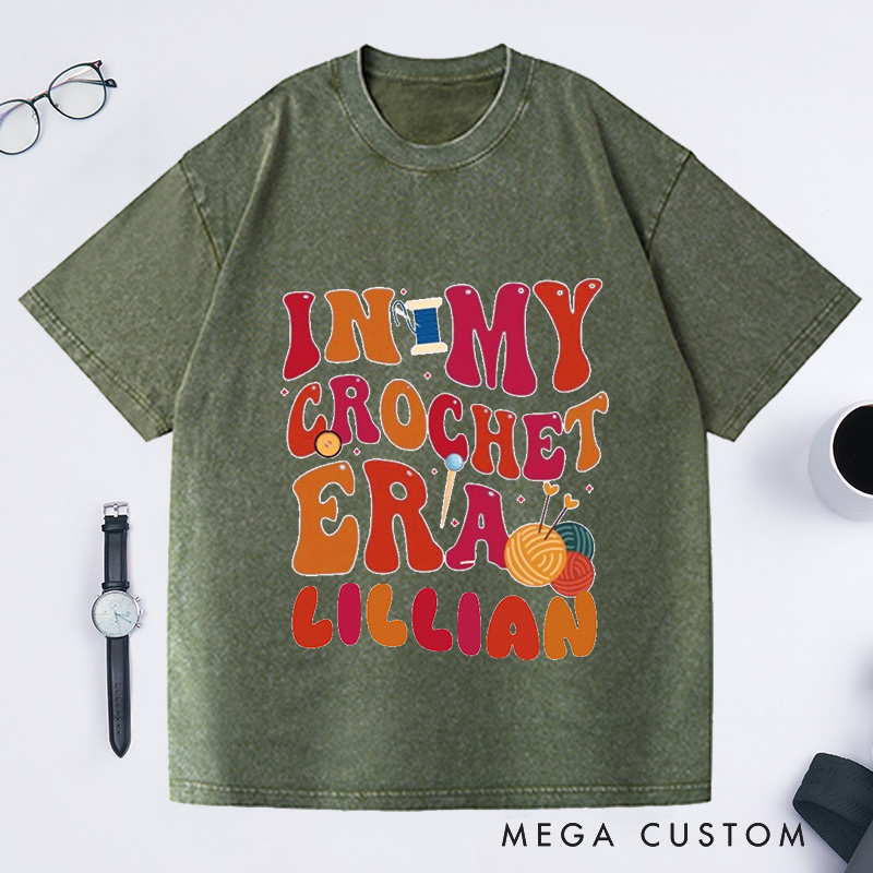 Personalized In My Crochet Era Washed T-Shirts Funny Crochet Crochet Lover Crochet Mom Shirt for Women Gift for Knitting Lover