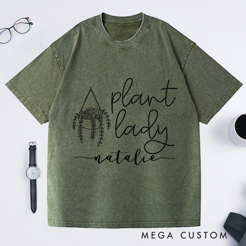 Personalized Plant Lady Washed T-Shirts Gardening Shirt Gift for Gardener Garden Lover 