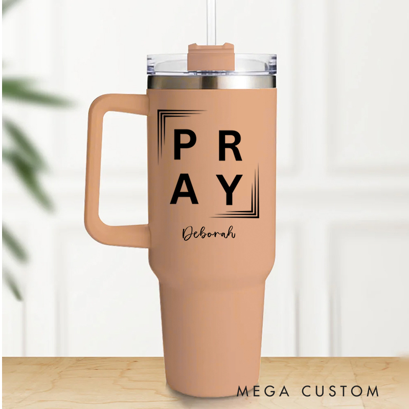 Personalized Multicolor Christian Theme Pray Tumbler with Name and Straw Travel Accessories Baptism Birthday Gift for Christians