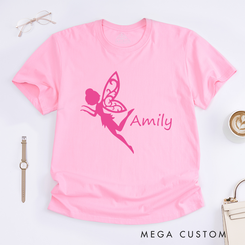 Personalized Dance Fairy T-Shirt Custom Name Unique Gift for Girls Women Birthday Present Cute Fantasy Wing Design