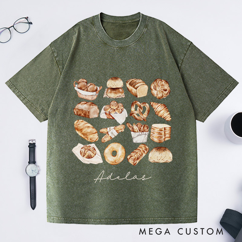 Personalized Bread Baker Washed T-Shirts Bread Chart Shirt Baking Gift for Foodie Shirt Sourdough Shirt Baker Gift