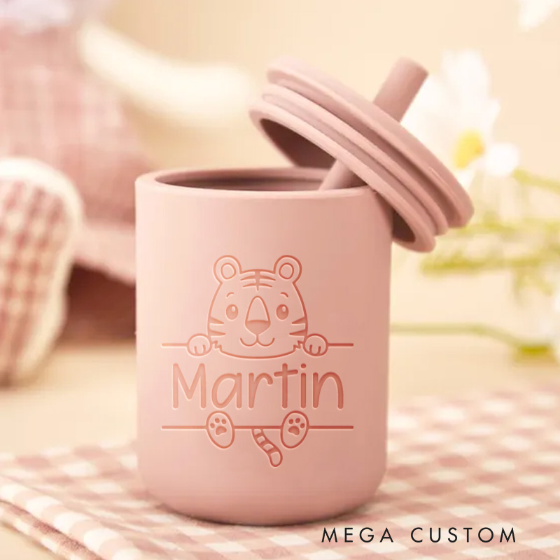 Personalized Silicone Cup with Straw Engraved Sippy Cup Baby Tumbler Gifts Nursery Gift