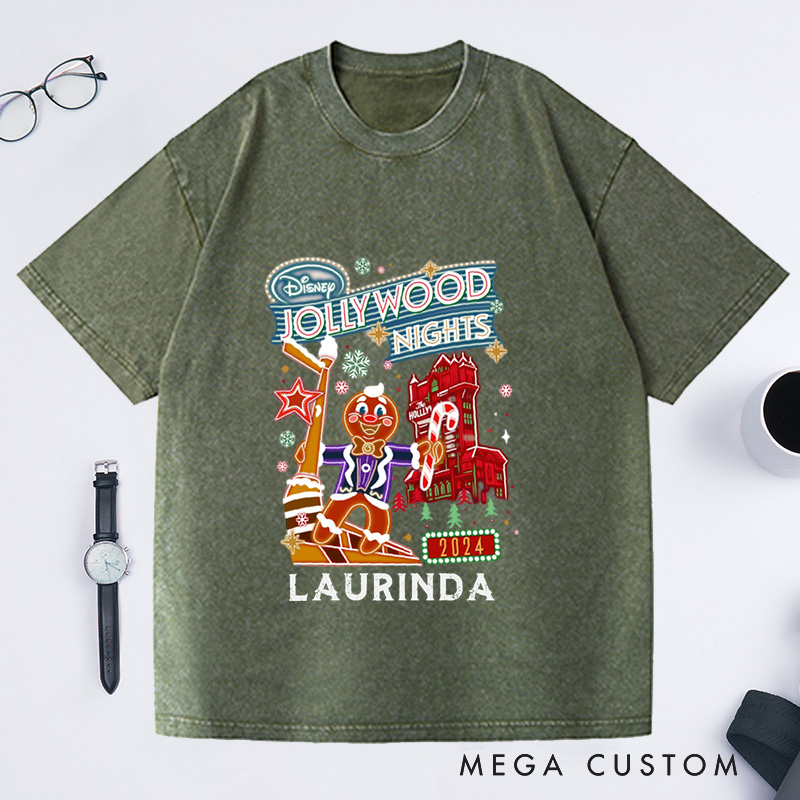Personalized Jollywood Nights Washed T-Shirts Xmas Baking Party Shirt Christmas Family Trip Shirt