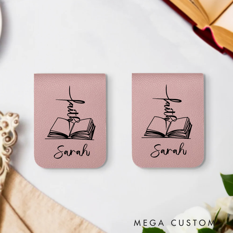 Personalized Bible Book Faith Magnetic Leather Bookmark Clip with Name Birthday Christmas Gift for Christian Book Lovers