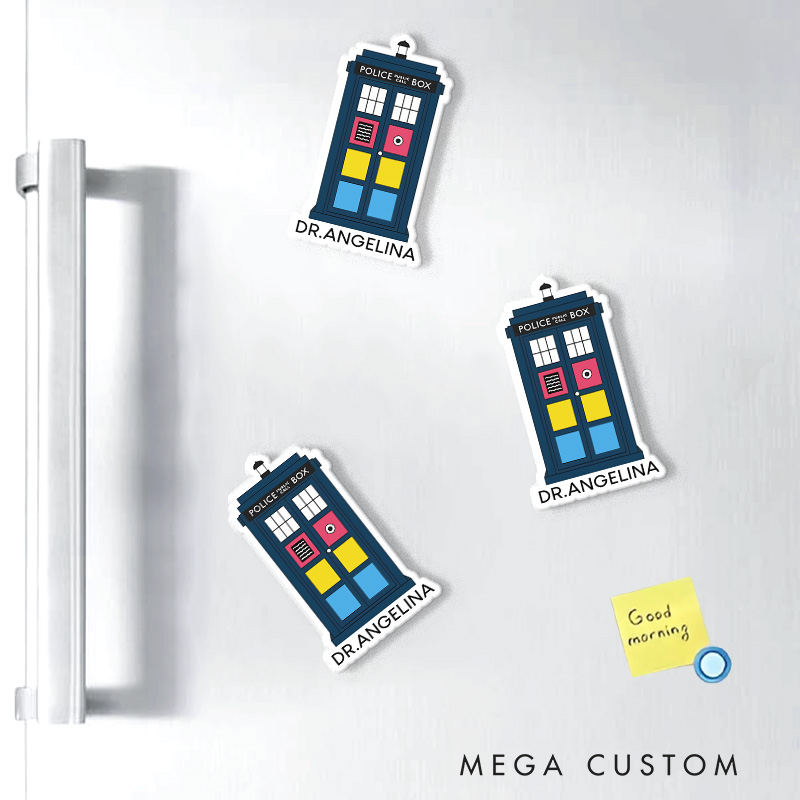 Personalized Telephone Booth Fridge Magnets LGBTQ Doctor Magnets Funny Geek Magnets for Movie Lovers Fridge Decal